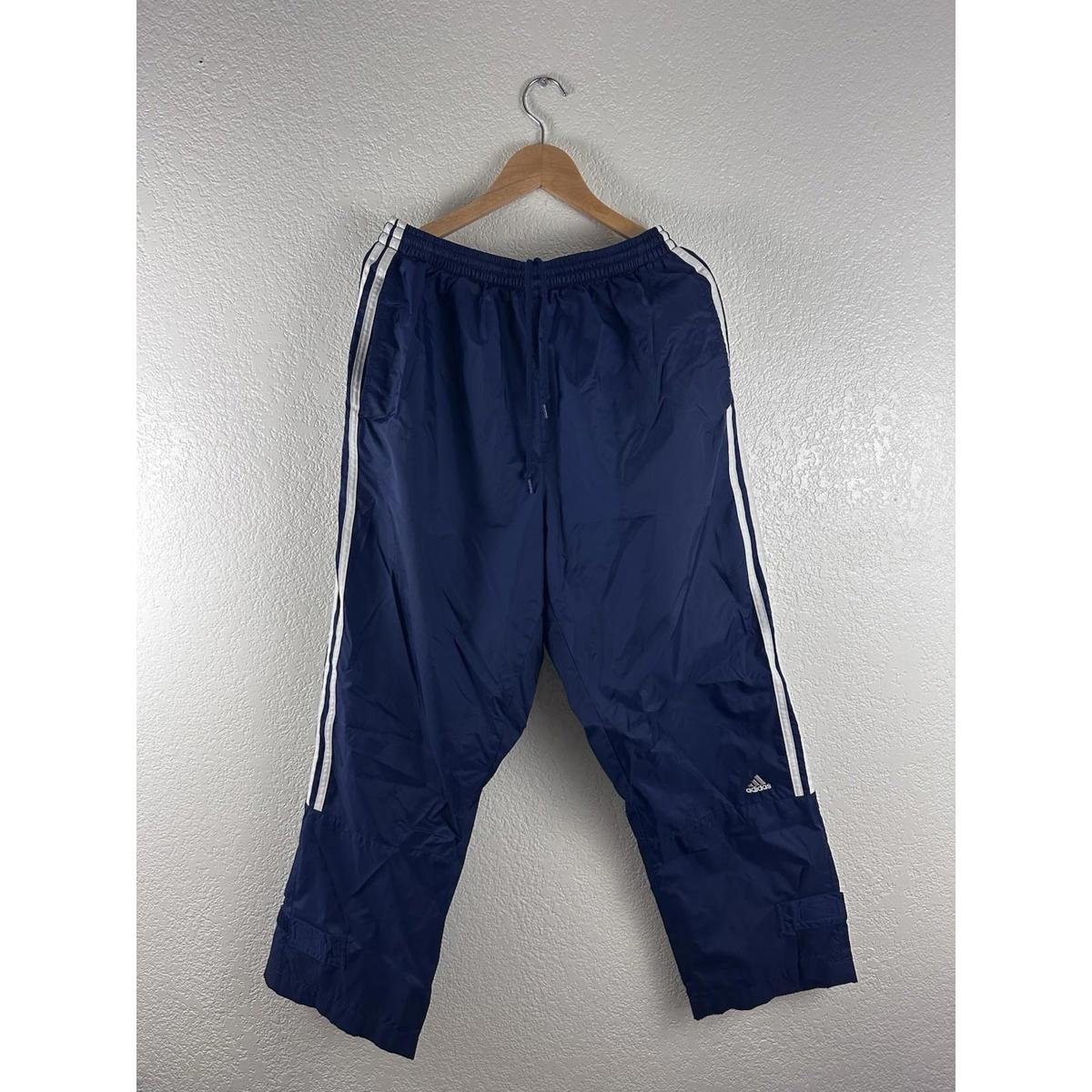 90s Adidas Mens Blue Mesh Lined Windbreaker Track Pants 3 Stripes Men Size Large